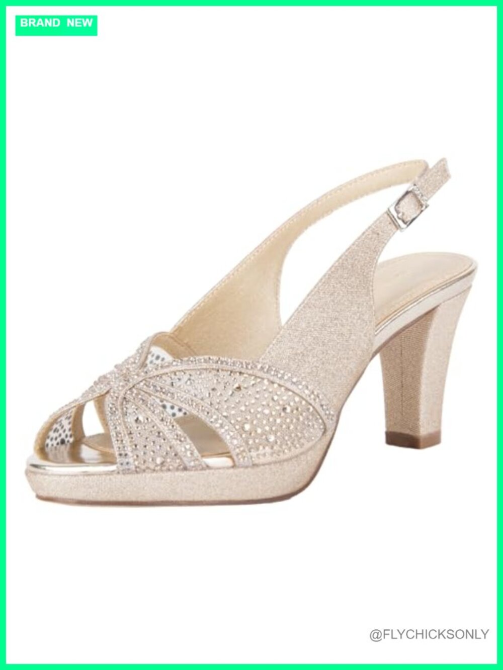 ERIJUNOR Slingback Mid Heel Platform Sandals Rhinestone Block Heels Comfort Low